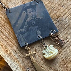 Antique Assemblage Necklace 1800s Tintype Photo Necklace with Charms